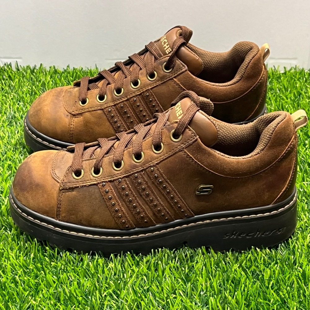 Skechers Jammers Brown Leather Studded Platform Sneakers Vintage Lug Sole Y2K 6 - Picture 3 of 10